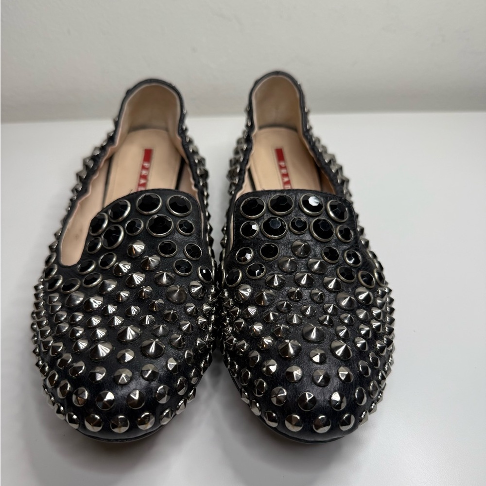 Prada  black studded flat